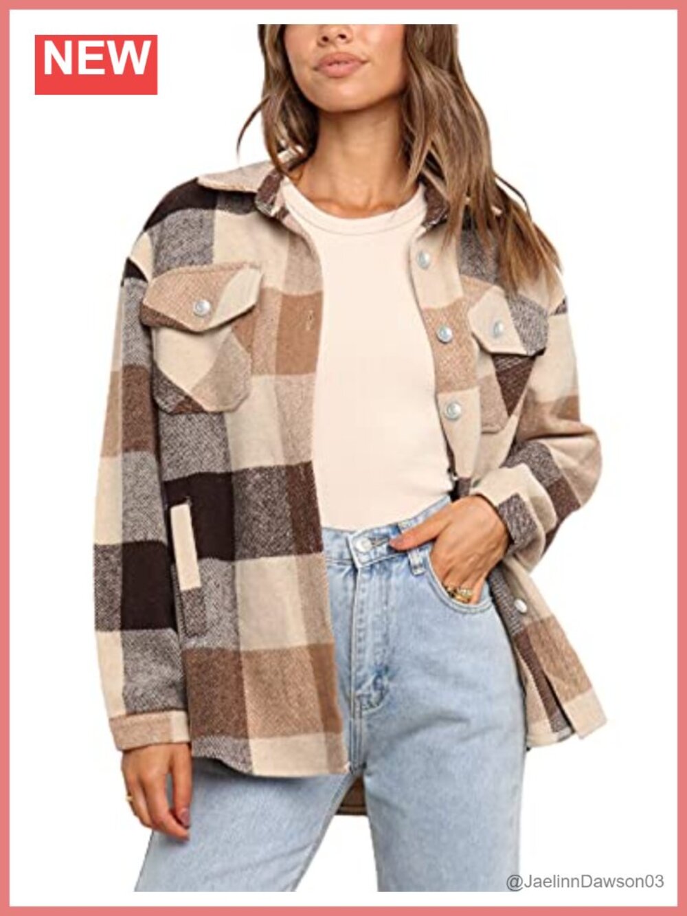 Plaid Shacket Button Down Oversized Faux Wool Fall Flannel Shirt Jacket
